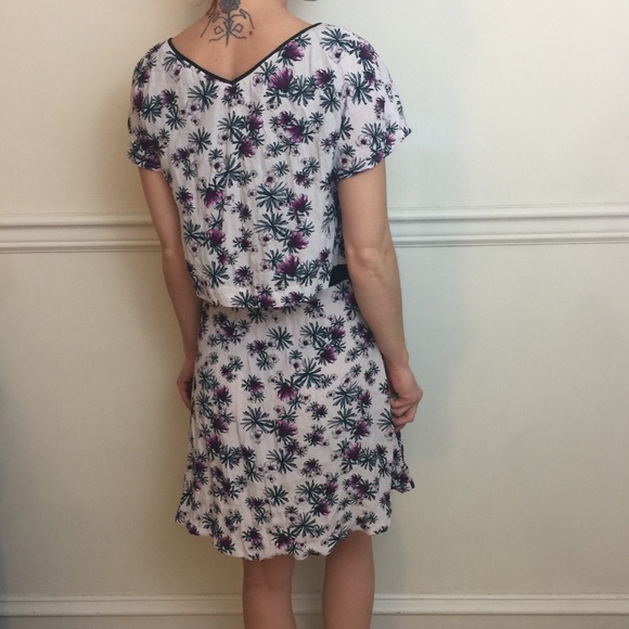 MAJE Floral Purple Wishy Print Mesh Waist Dress - Picture 4 of 8